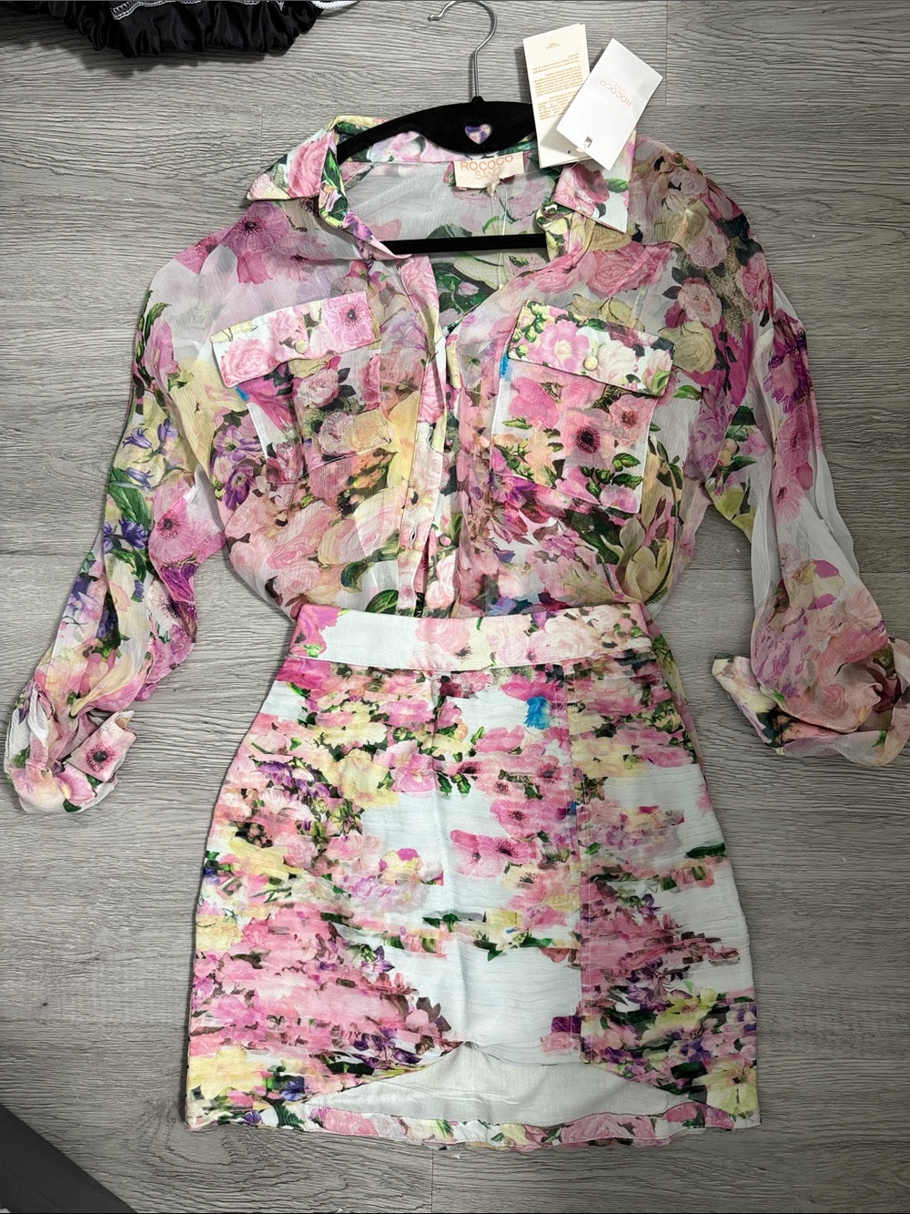 Rococo Sand Pink Mist Floral Top and Skirt Set XS